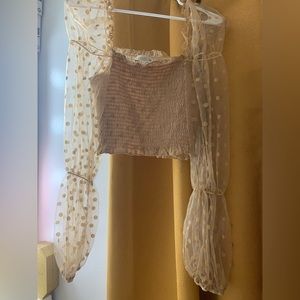 Tan Puffy Sleeve Crop Top
